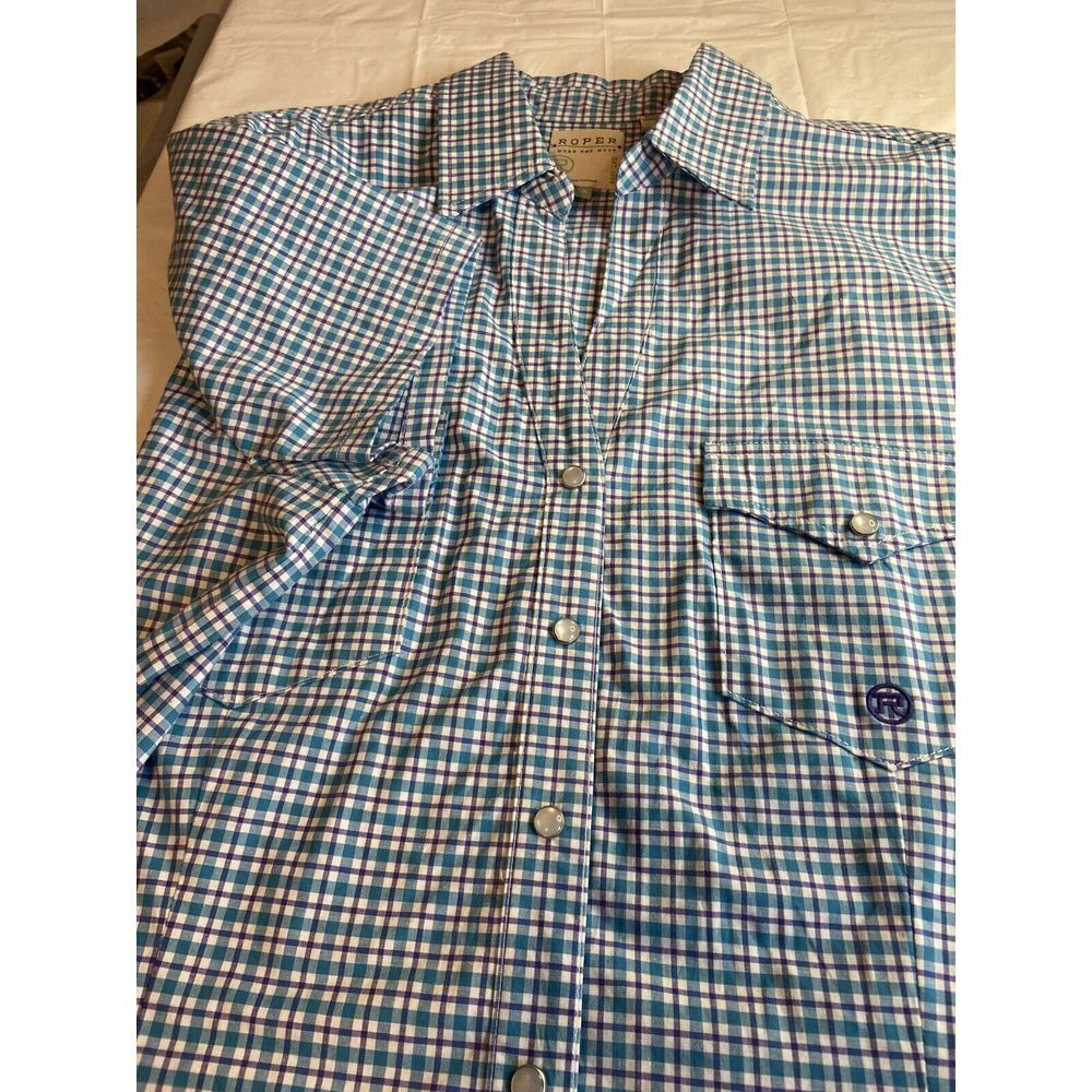 Women's Roper Blue/Purple Plaid Pearl Snap Short Sleeve Shirt-Size‎ 1X
